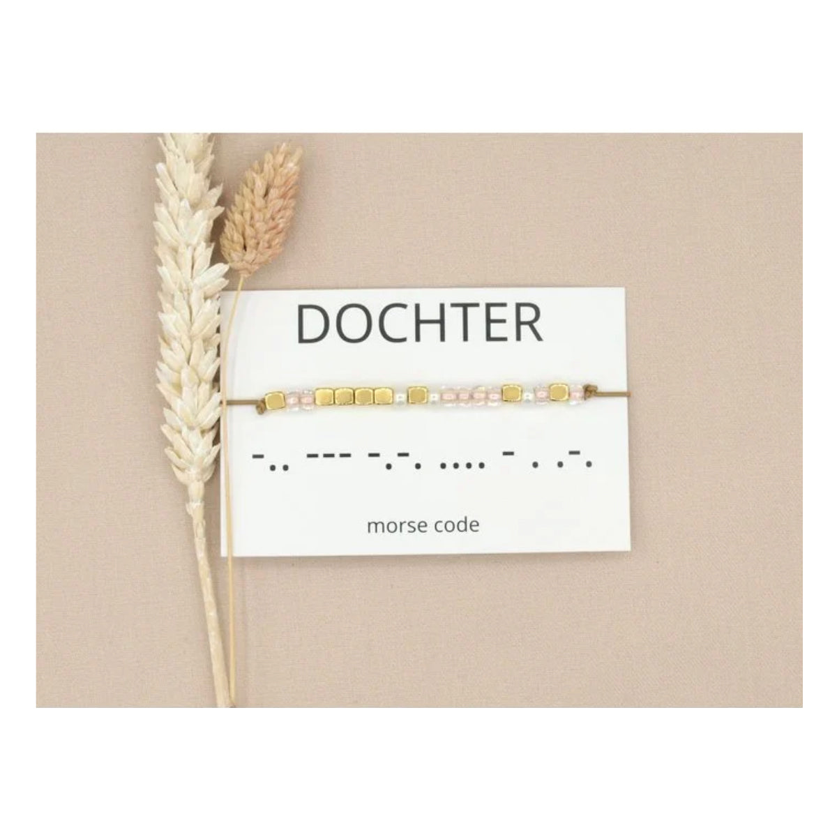 Armband Morsecode dochter beige/ goud