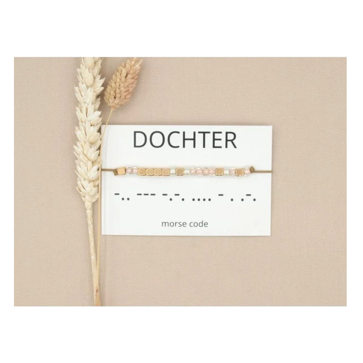 Armband Morsecode dochter beige/ rosé goud