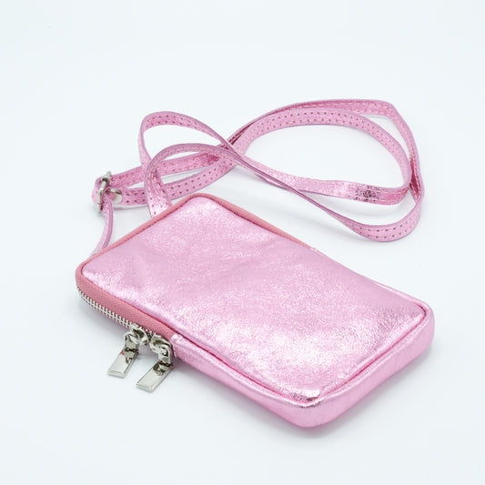Metallic Mobile bag pink