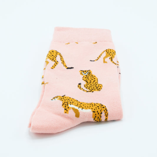 Kousen roze met luipaard