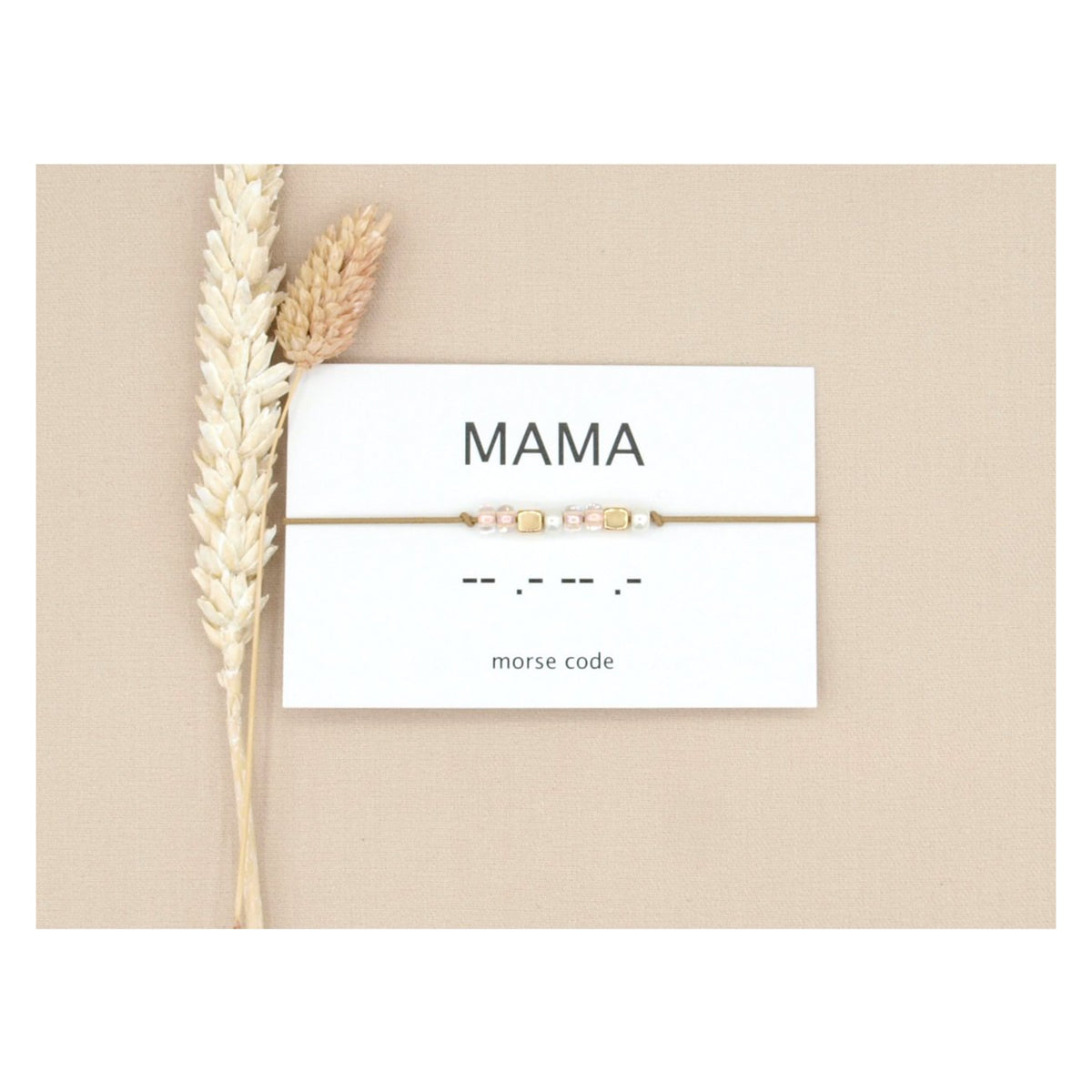 Armband Morsecode mama beige/ zilver