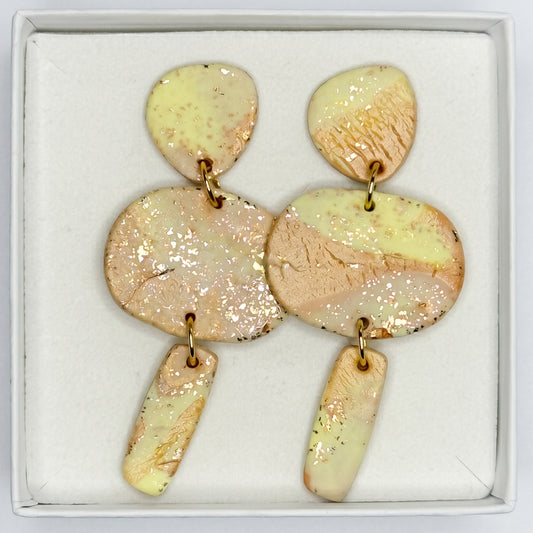 Big triple earrings  gold/beige/yellow